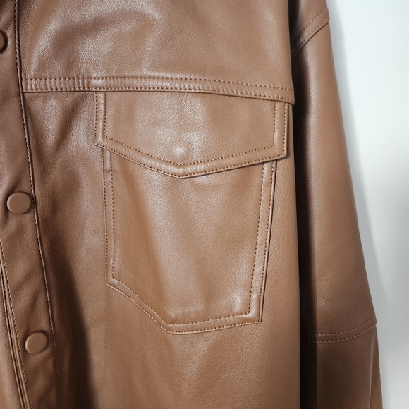 NWT Zara | Faux Leather Belted Button Down Shirt Jacket in Cognac - Size L - Picture 6 of 14
